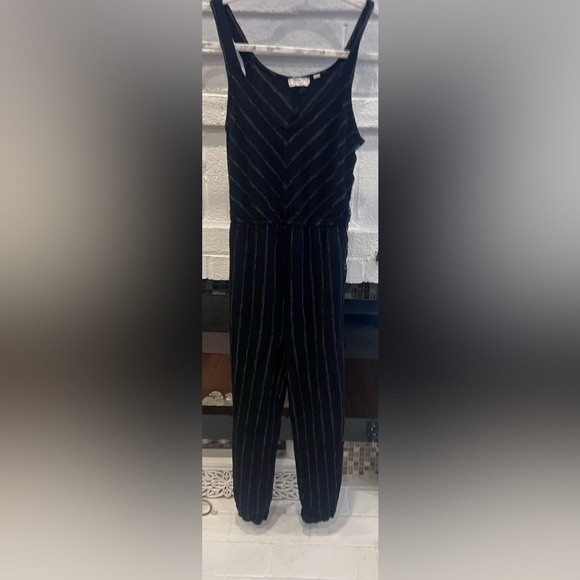 Fat Face Romper Jumpsuit women’s size 2 black and brown pinstripes side buttons - Picture 3 of 13